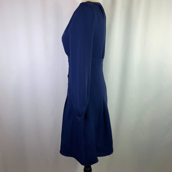 H&M Size 6 Fit & Flare Mini Dress Navy Button Down V Neck Long Sleeves - Picture 2 of 12